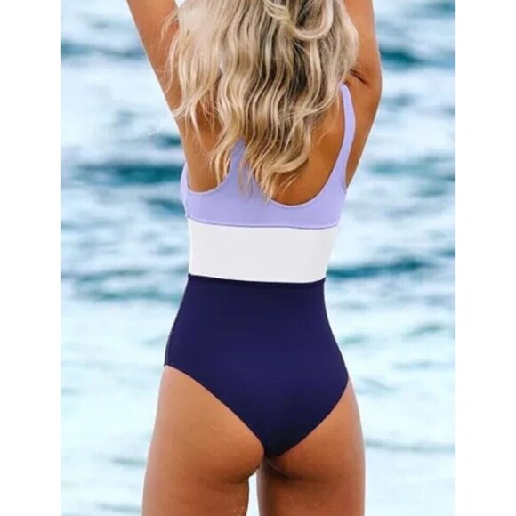 Cupshe Women's Swimsuit Size Small One Piece V Neck Keyhole Cutout Color Block - Picture 2 of 8